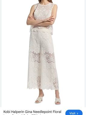 Kobi Halperin White Lace Set | Top + Wide Leg Pants | Boho Resort